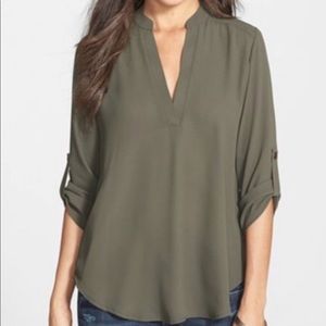 Lush brand Olive Roll Tab Blouse